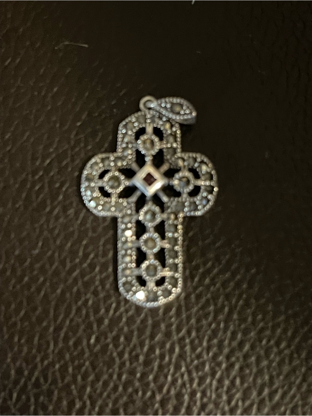 Sterling silver with gemstones Filigree Cross Pendant in Silver Tone vintage